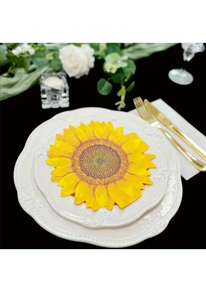 Sarı 20'li Tek Kullanımlık Ayçiçeği Şekilli Baskılı Peçete Doğum Günü modelleri