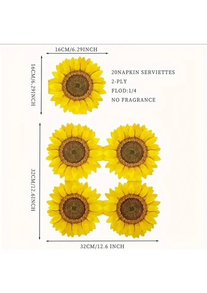 Sarı 20'li Tek Kullanımlık Ayçiçeği Şekilli Baskılı Peçete Doğum Günü indirimleri