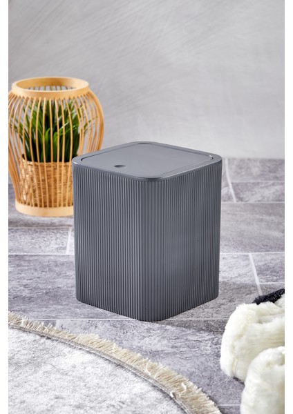 Line Çizgili Kare Kapaklı Klik Çöp Kovası Banyo Mutfak