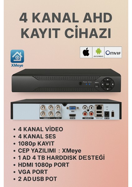 5MP 4 Kanal Ahd Dvr Xmeye Kayıt Cihazı