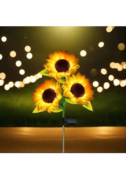Güneş Enerjili Ayçiçeği LED Bahçe Kazık Işığı Sıcak Sarı Işın 1 Adet