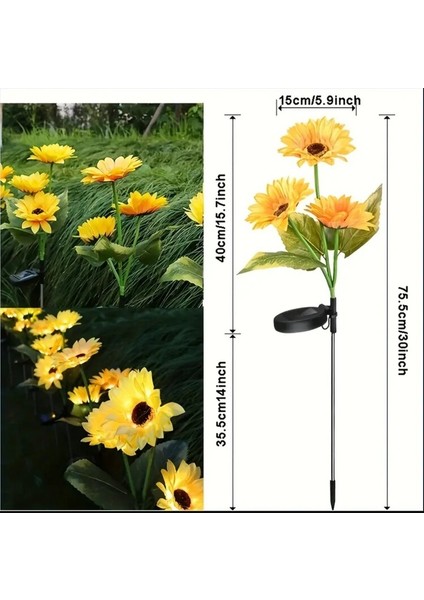 Güneş Enerjili Ayçiçeği LED Bahçe Kazık Işığı Sıcak Sarı Işın 1 Adet modelleri