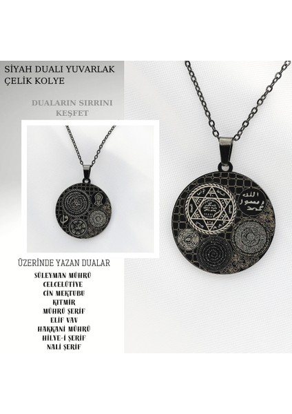 Takı Deryası Siyah Dualı Yuvarlak Çelik Kolye