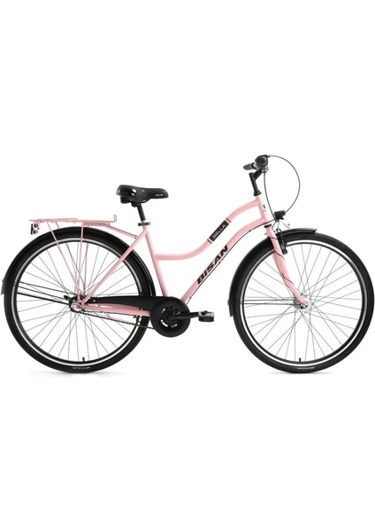 Bella-24 Kadın Şehir Bisikleti 46CM V 28 Jant 3 Vites Pudra Pembe Siyah