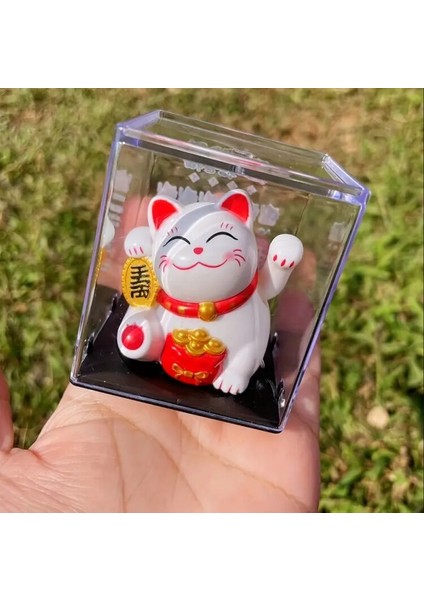 El Sallayan Beyaz Kedi Mini 2inch Güneş Enerjili Otomatik Sallanan