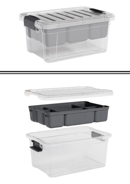 Kilitli Bölmeli Saklama Kutusu, Bujiteri Takı Dikiş Ip Kaşık Hırdavat Organizer 6,25 Litre