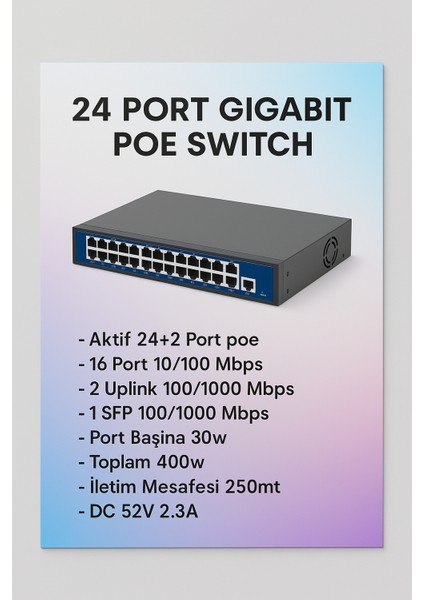 24 Port 10/100/1000MBPS 24+2 Gigabit Poe Switch