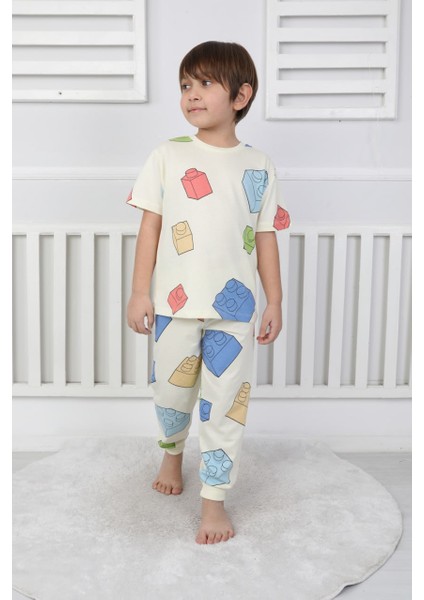Erkek Çocuk Oyun Blokları Desenli Yazlık Pijama Takımı %100 Pamuk Süprem Penye 3-13 Yaş modelleri