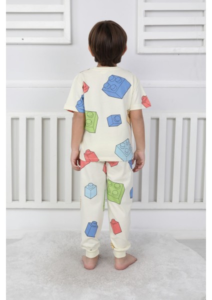 Erkek Çocuk Oyun Blokları Desenli Yazlık Pijama Takımı %100 Pamuk Süprem Penye 3-13 Yaş
