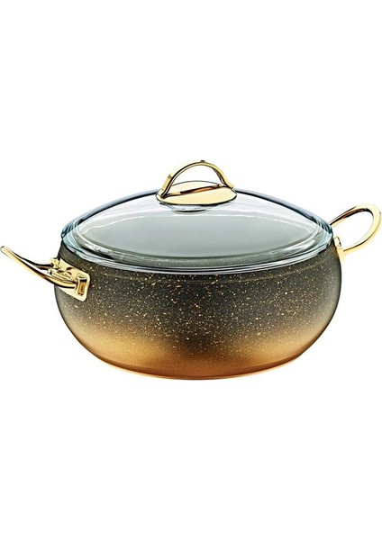 3141 - 2 Parça, Biogranit, Isıya Dayanıklı Kapaklı, 34X12 cm - 10,5 Litre - Gold Gövde, Gold Detay