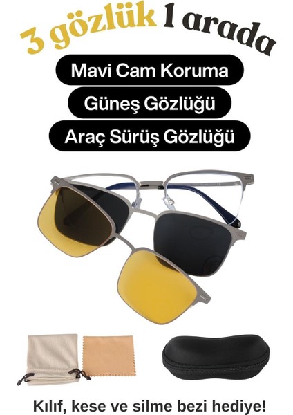 3'lü Mıknatıslı Polarize Güneş Gözlüğü Gümüş G25MP7654R02