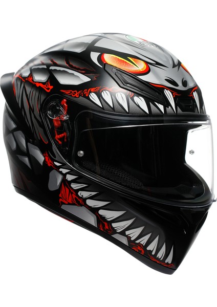 K1 S E2206 Lyzard Matt Black Grey Red Kapalı Kask