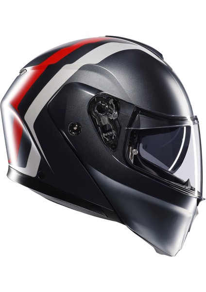 Streetmodular Resı Matt Grey Silver Red Çene Açılır Kask