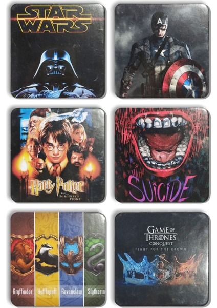 Kare Star Wars Harry Potter Suicide Game Of Thrones Bardak Altlıkları 6'lı