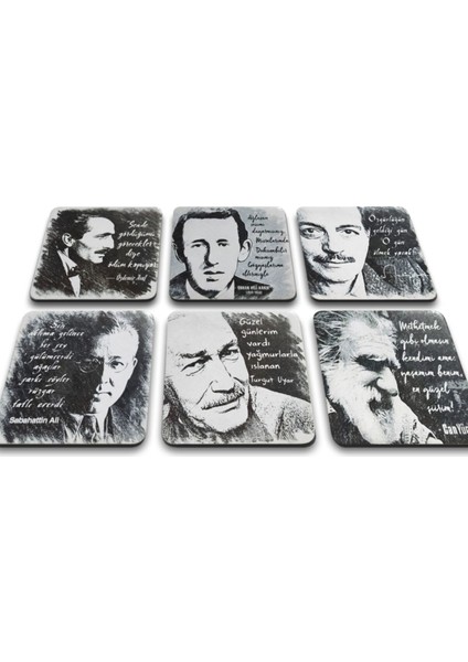 6'lı Takım Kare Yazarlar Serisi Bardak Altlıkları(10 X10 Cm)