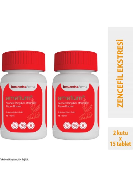 Emetium Zencefil Rizom Ekstresi Içeren Takviye Edici Gıda 15 Tablet x 2 Adet