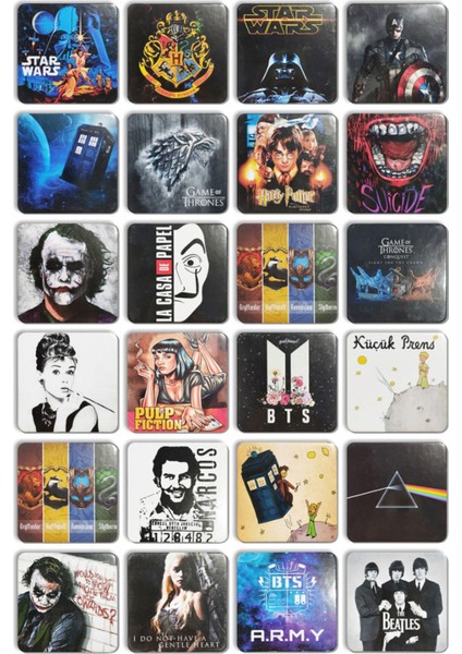 24'lü Takım Kare Afiş Star Wars Game Of Thrones La Casa De Papel Bardak Altlıkları(10 X10 Cm)
