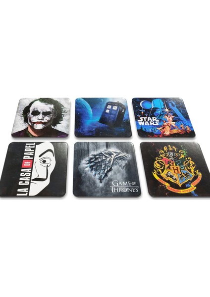 24'lü Takım Kare Afiş Star Wars Game Of Thrones La Casa De Papel Bardak Altlıkları(10 X10 Cm)