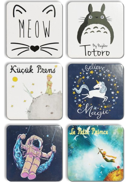 Mavi Meow Totoro Küçük Prens Magic Unicorn Le Petit Prince Kare Bardak Altlığı Takım 6'lı 10 X10 cm