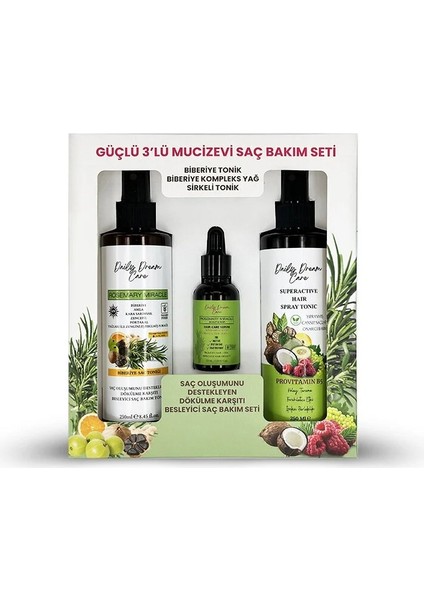 Rosemary Miracle Güçlü Mucizevi Saç Bakım Seti Biberiye Bakımı 3'lü Set Tonik - Serum