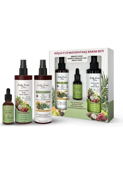 Rosemary Miracle Güçlü Mucizevi Saç Bakım Seti Biberiye Bakımı 3'lü Set Tonik - Serum