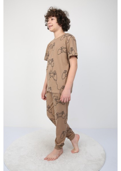 Erkek Çocuk Oyun Konsolu Desenli Yazlık Pijama Takımı %100 Pamuk Süprem Penye 3-13 Yaş