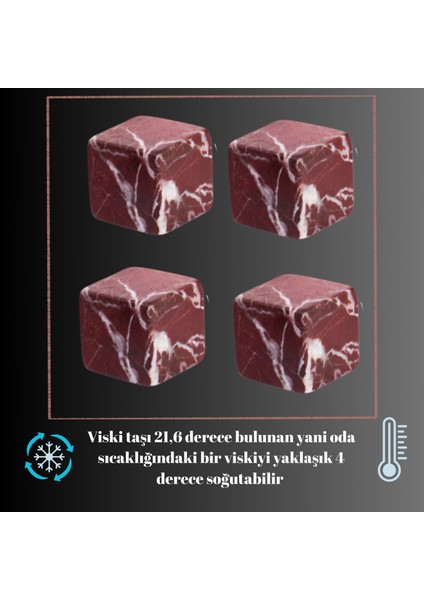Vişne Mermer Viski Taşı 4’lü Bez Keseli Hediye Paketli Set modelleri