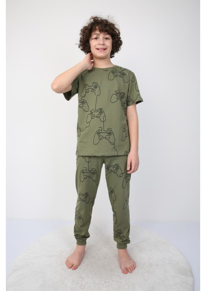 Erkek Çocuk Oyun Konsolu Desenli Yazlık Pijama Takımı %100 Pamuk Süprem Penye 3-13 Yaş