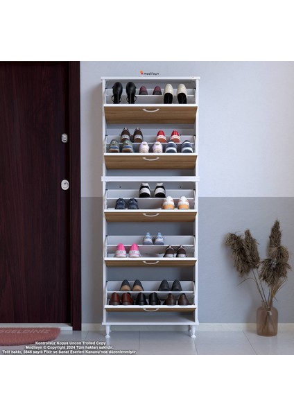 Varbi Umay' 2 Li Kapı Önü 52 x 193 x 25, 5 cm ’ Lik 5 Düşer Kapak 10 Göz Bölme Raf Ayakkabılık
