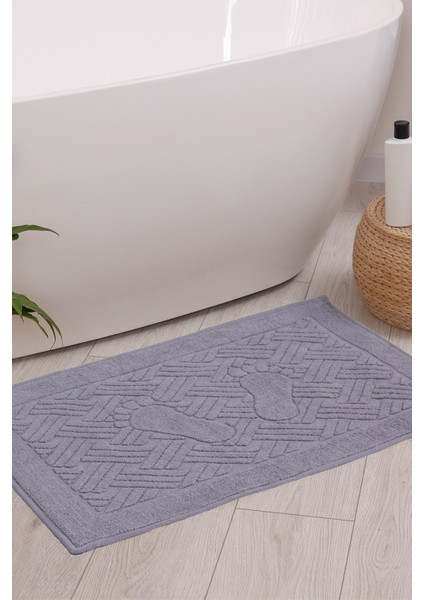 Banyo Zikzak Desenli Ultra Kalın Pamuk Gri 2'li Ayak Havlusu 50x70 cm