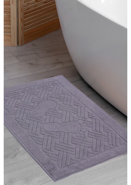 Banyo Zikzak Desenli Ultra Kalın Pamuk Gri 2'li Ayak Havlusu 50x70 cm