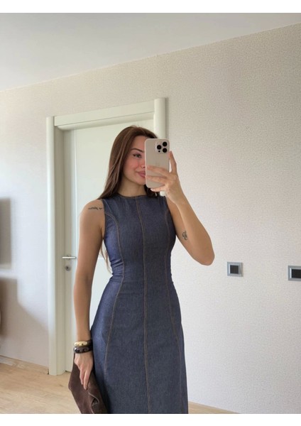 Jeans Kot Uzun Elbise - Lacivert