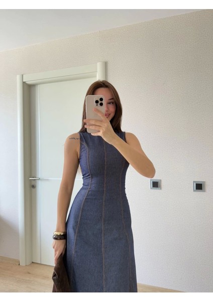 Jeans Kot Uzun Elbise - Lacivert