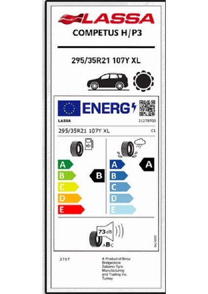 295/35 R21 107Y Xl Competus H/p 3 Oto Yaz Lastiği (Üretim Yılı:2025)