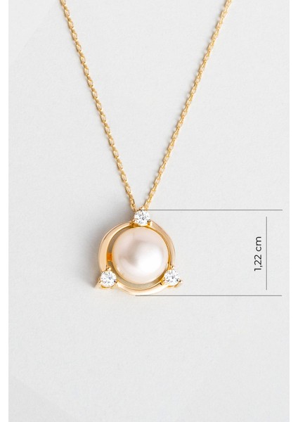 Diamond Collection 14 K Sarı Altın 0,11 Karat Pırlanta Doğal Inci Kolye