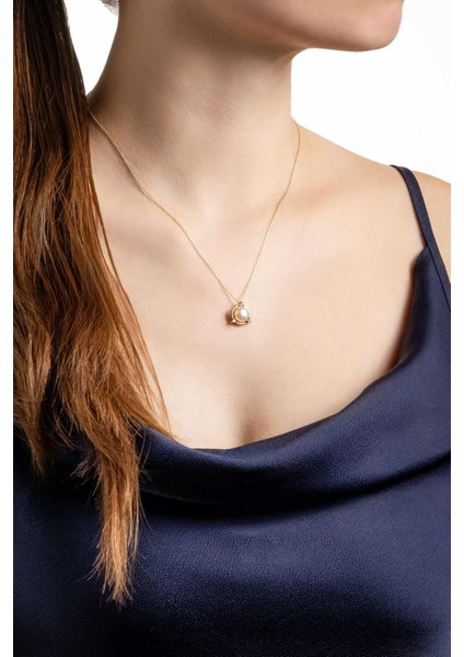 Diamond Collection 14 K Sarı Altın 0,11 Karat Pırlanta Doğal Inci Kolye