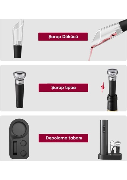 Otomatik Şarap Açacağı Tırbişon Elektrikli Şarap Açma Aparatı Mantar Şişe Açacağı