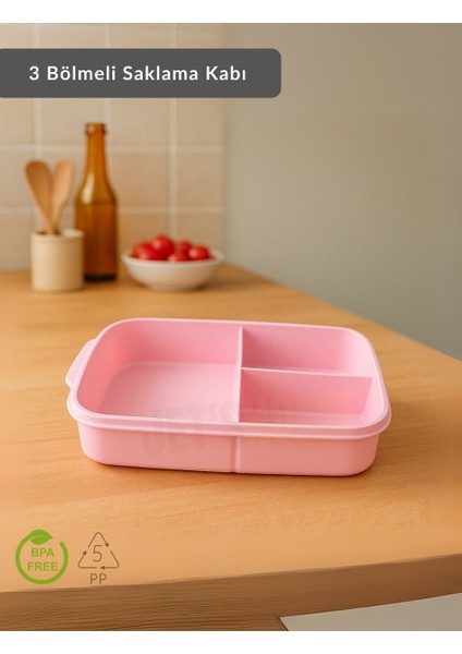 3 Bölmeli Saklama Kabı Bpa Free Beslenme Kabı Hava Almaz Kab Pembe 1500 ml fiyatları