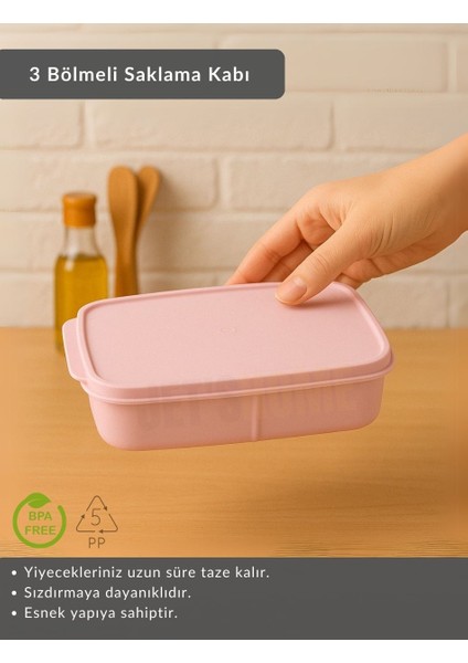 3 Bölmeli Saklama Kabı Bpa Free Beslenme Kabı Hava Almaz Kab Pembe 1500 ml modelleri