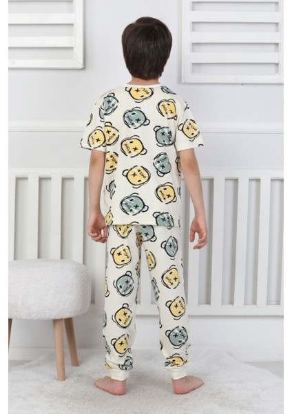 Erkek Çocuk Ayıcık Desenli Yazlık Pijama Takımı %100 Pamuk Süprem Penye 3-13 Yaş fiyatları