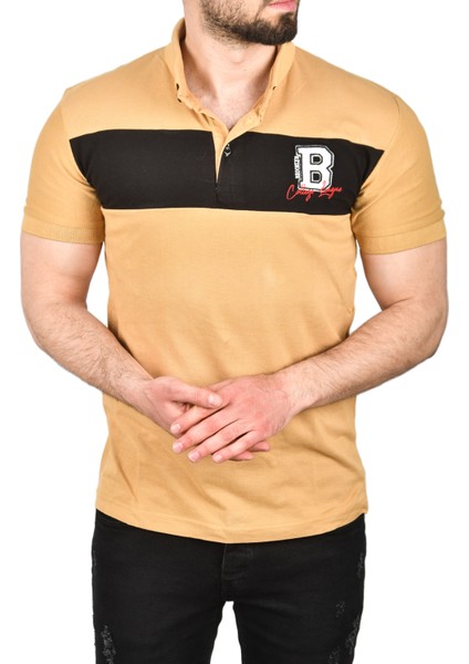 Erkek Slim Fit Nefes Alan Pamuklu Kumaş Dar Kesim Kıvrılmaz Yaka Polo Yaka Tişört 2503019