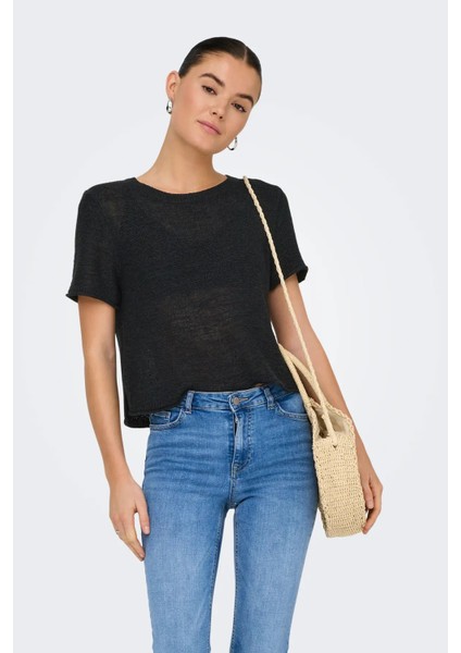Kadın Onlsunny Kısa Kollu Triko Bluz 15254282 Siyah