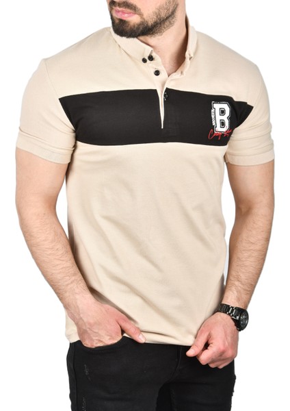 Erkek Slim Fit Nefes Alan Pamuklu Kumaş Dar Kesim Kıvrılmaz Yaka Polo Yaka Tişört 2503019