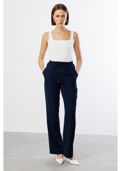 Kadın Bol Paça Krep Pantolon 2062 Lacivert