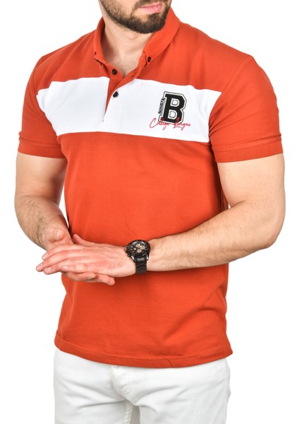 Erkek Slim Fit Nefes Alan Pamuklu Kumaş Dar Kesim Kıvrılmaz Yaka Polo Yaka Tişört 2503019