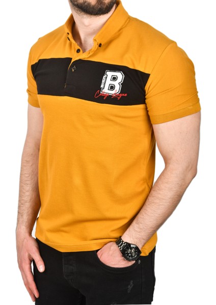 Erkek Slim Fit Nefes Alan Pamuklu Kumaş Dar Kesim Kıvrılmaz Yaka Polo Yaka Tişört 2503019