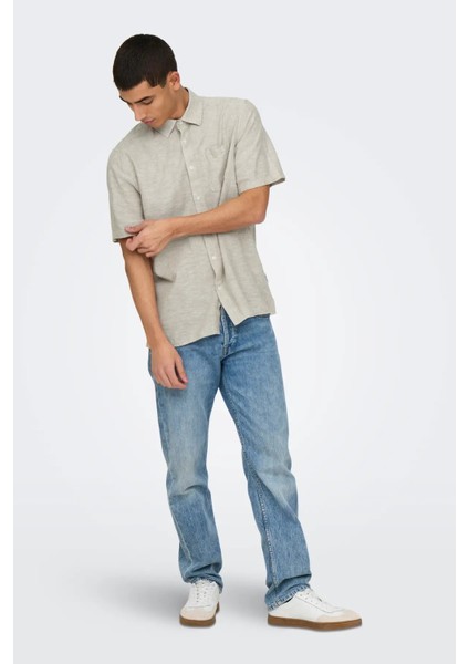 Erkek Onscaıden Kısa Kollu Tek Cepli Keten Gömlek 22031805 Yeşil fiyatları