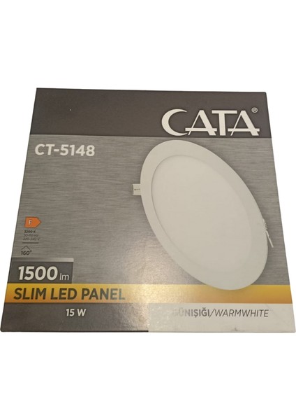 Cata Yuvarlak Beyaz Kasa Slım LED Panel - 15 Watt Gün Işığı - CT-5148G