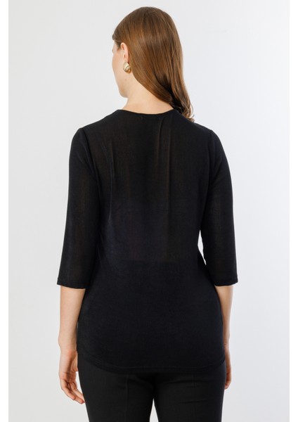 Kadın Büyük Beden Yakası Taşlı Yarım Kollu Bluz 3918 Siyah fırsatları