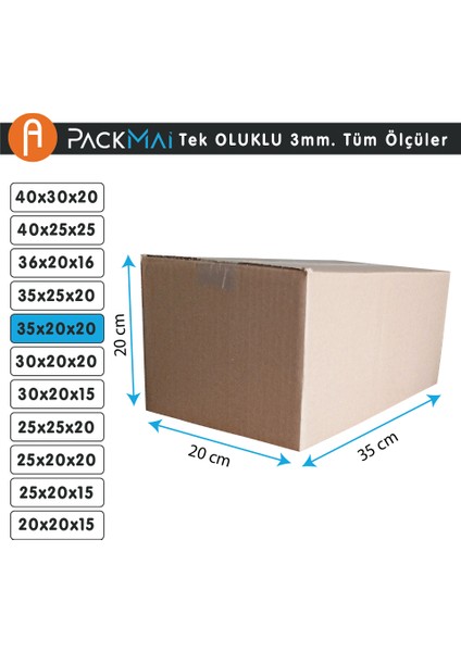 35X20X20 cm Koli - Kutu | 10'lu Paket 3 mm Hafif Eşya Kutusu Tek Oluklu